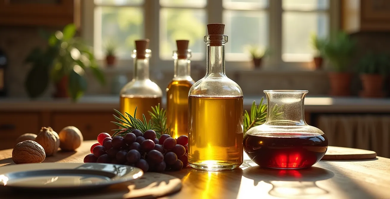 Table française avec aliments riches en molécules cannabinoïdes naturelles incluant huile de chanvre et vin rouge
