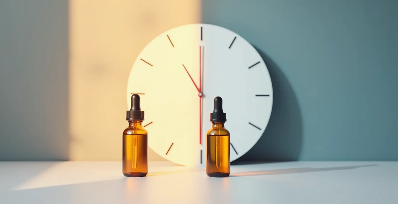 Représentation visuelle du cycle circadien avec flacons d'huile de CBD