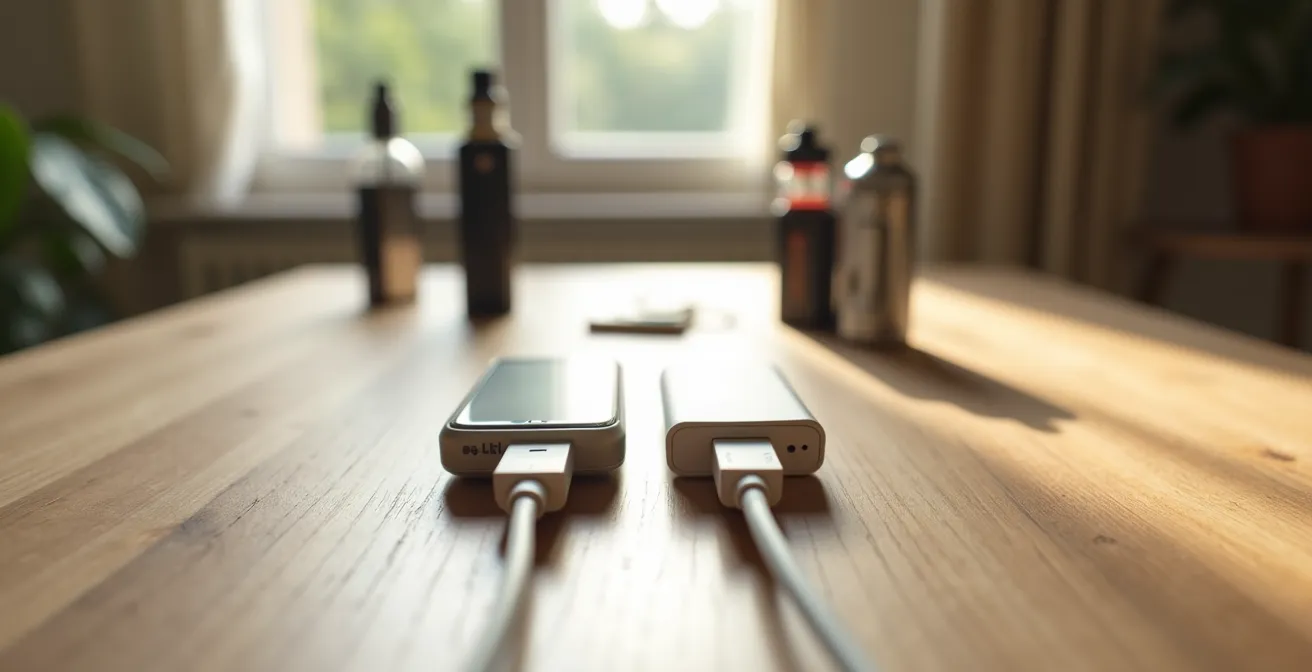 Deux câbles USB côte à côte montrant la différence entre charge lente et rapide