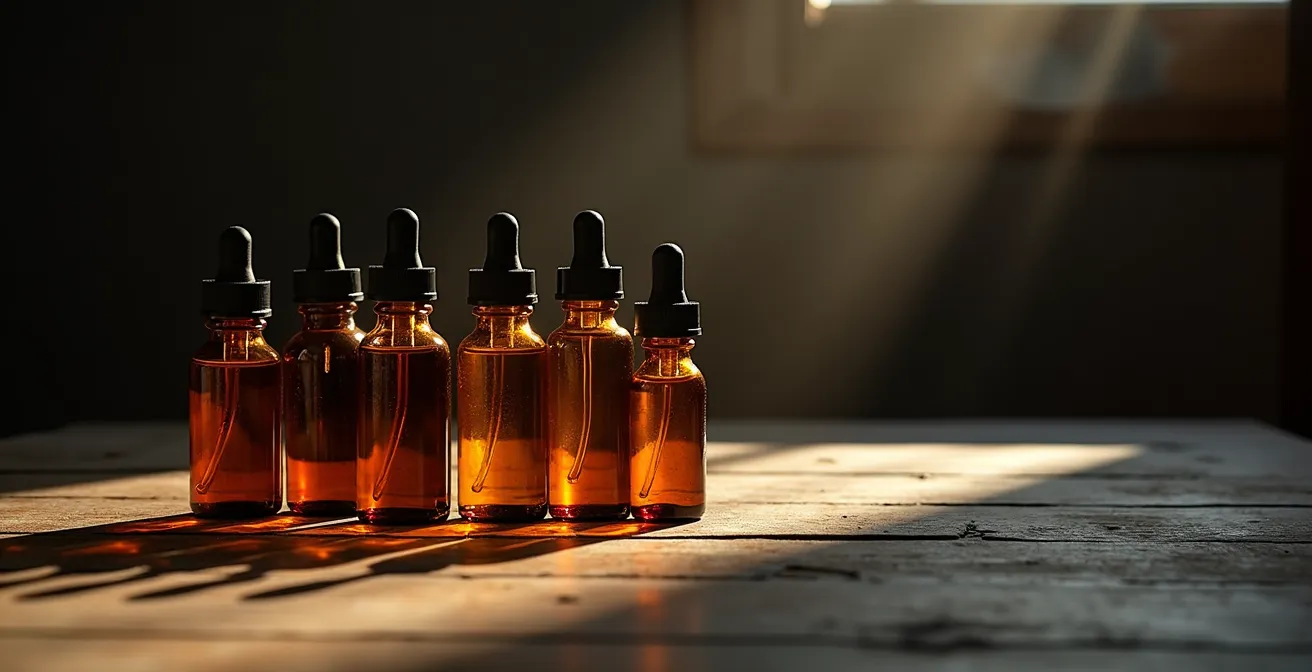 Rangement optimal de flacons d'e-liquide CBD dans un environnement contrôlé