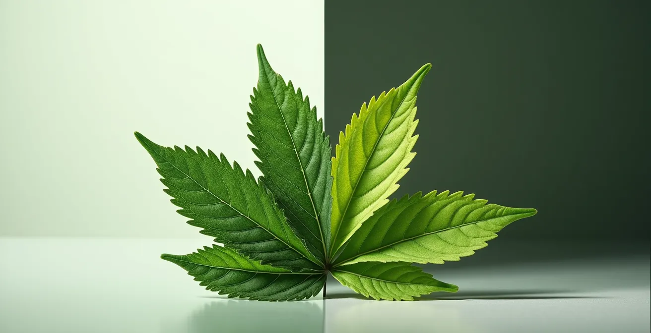 Comparaison visuelle entre feuilles de manucure et feuilles en éventail de chanvre