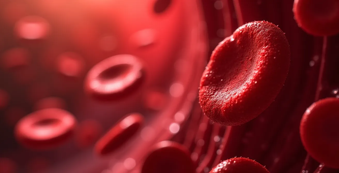 Représentation microscopique des globules rouges avec le monoxyde de carbone remplaçant l'oxygène