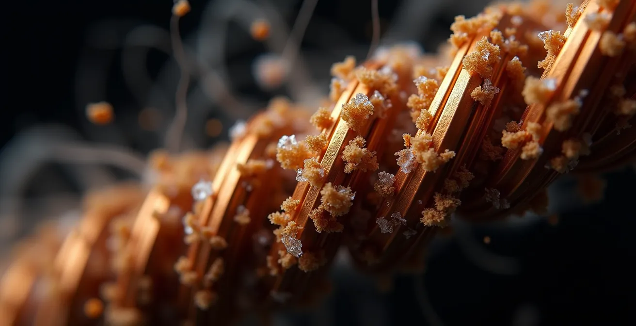 Photo macro d'une résistance de cigarette électronique propre à côté d'une résistance encrassée