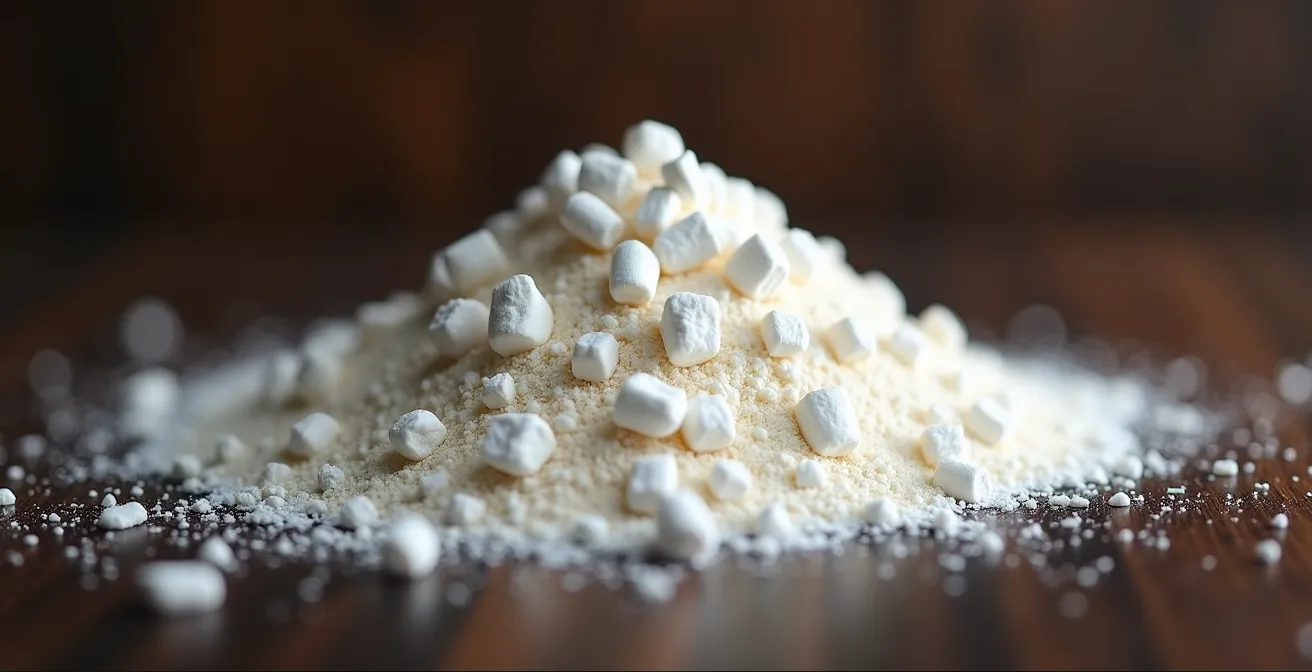 Vue macro de feuilles de guimauve finement broyées avec texture duveteuse visible