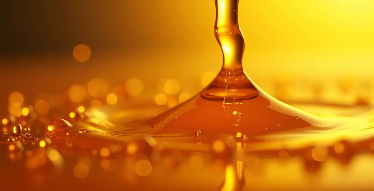 Vue macro de la texture épaisse d'un e-liquide High VG comparée à un liquide plus fluide